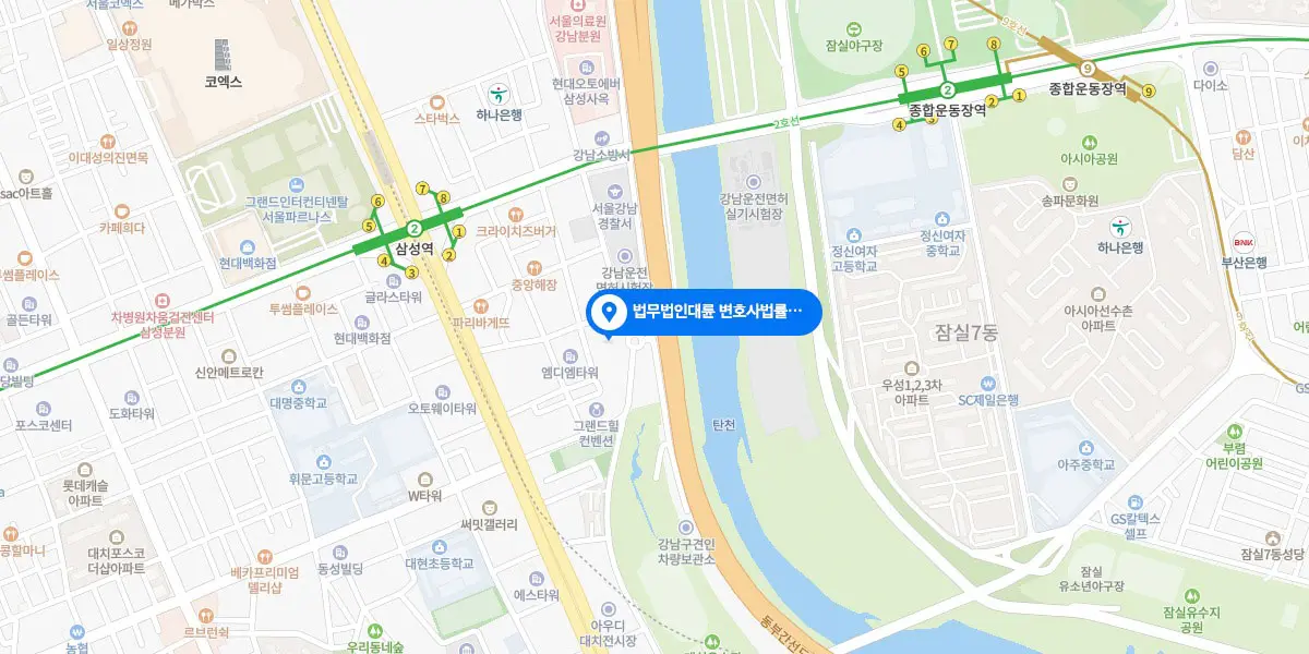 강남변호사 상담 예약 : 1800-7905, 서울변호사 법률상담전담·송무전담 통합센터 오시는 길 : 서울특별시 강남구 테헤란로 114길 38, 동일타워 12층 법무법인(유한) 대륜
