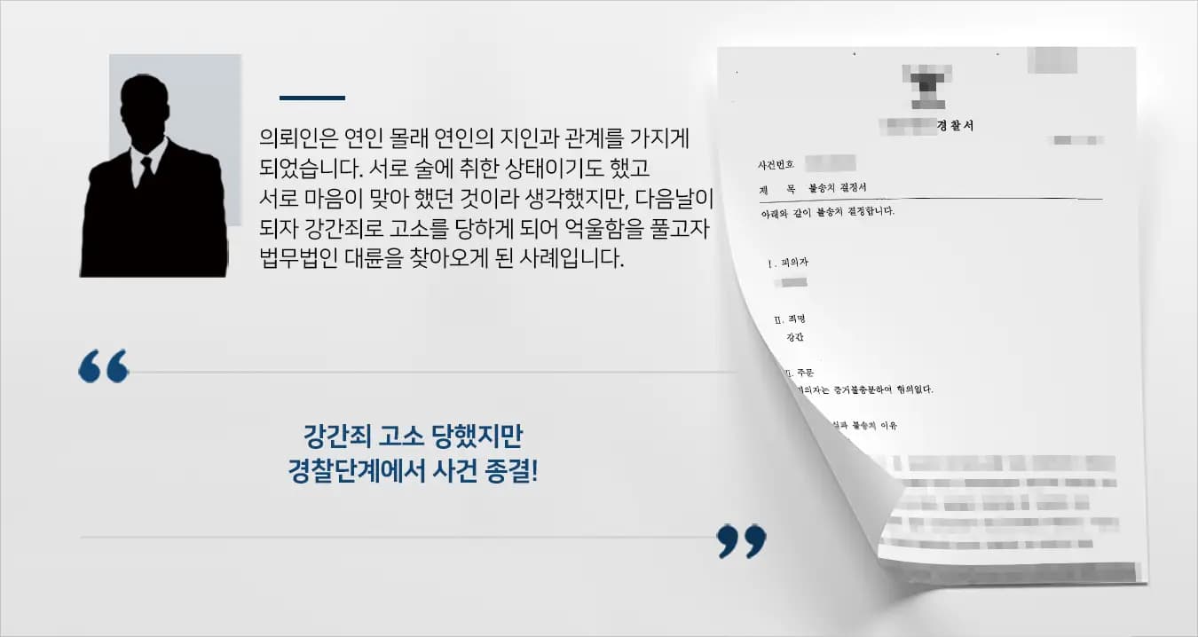 [강간죄 불송치] 술자리에 있었던 사건 성폭행변호사의 조력으로 경찰단계 종결 성폭행변호사