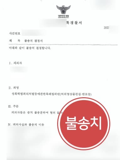 [성폭력범죄의처벌등에관한특례법위반 불송치] 성적 음란물 제작, 편집, 반포하였으나 경찰 설득