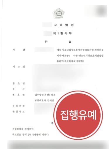 [아동청소년성착취물 처벌방어] 아청성착취물 판매·소지 검사 항소에도 집행유예 받아낸 형사변호사