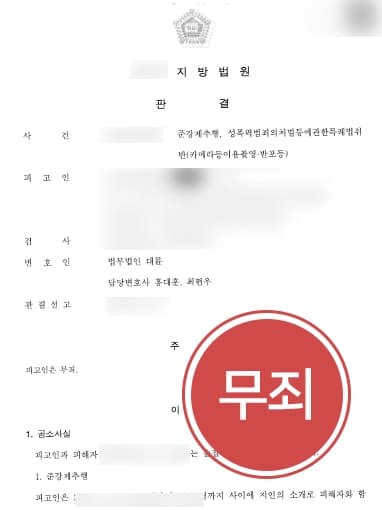 [준강제추행, 카메라등이용촬영 등 다수 혐의 무죄] 피해자 진술 일관적이지 못한 점 강조하여 무죄 승소