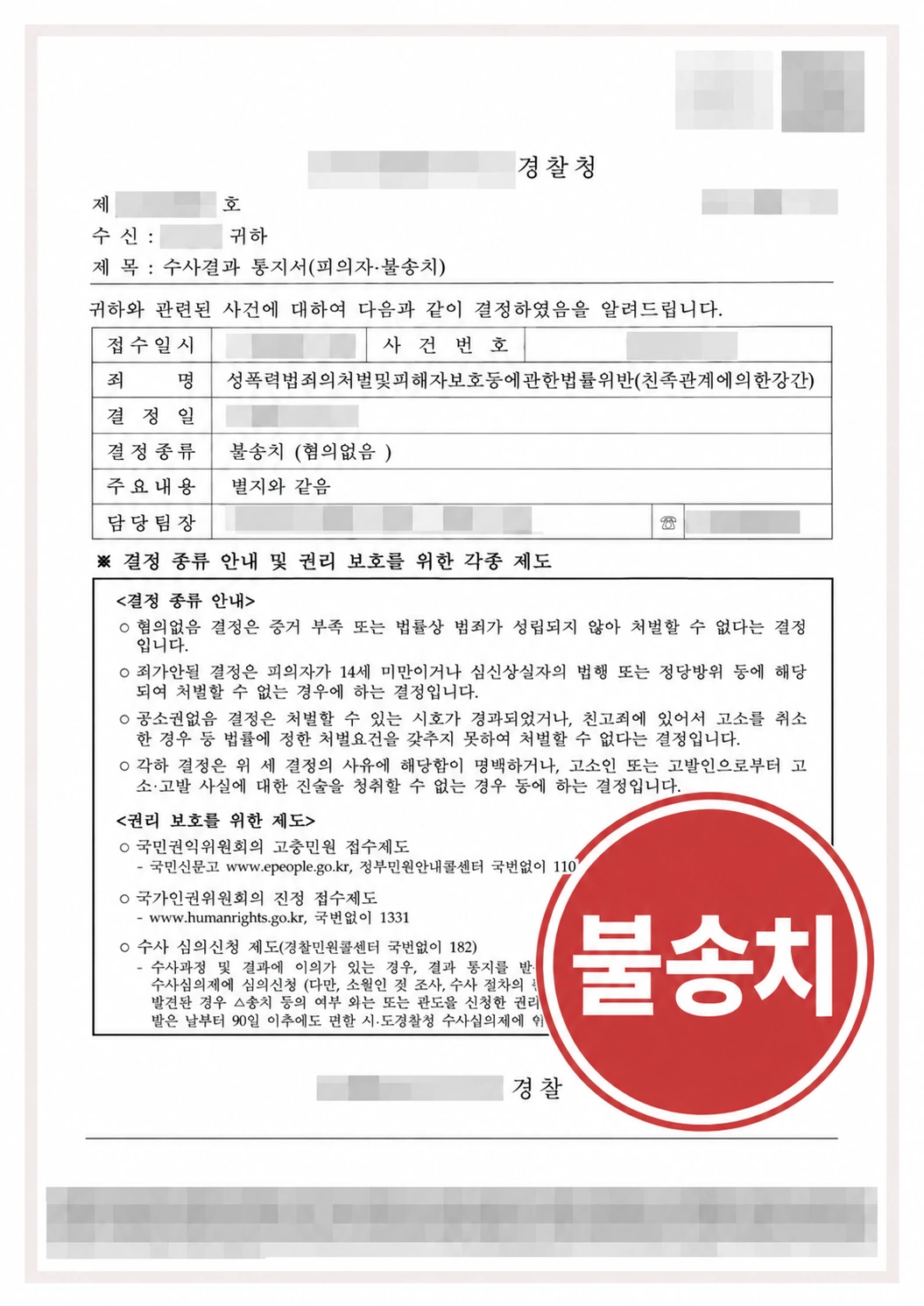 불송치 판결문 성폭력처벌법 위반 불송치 판결문